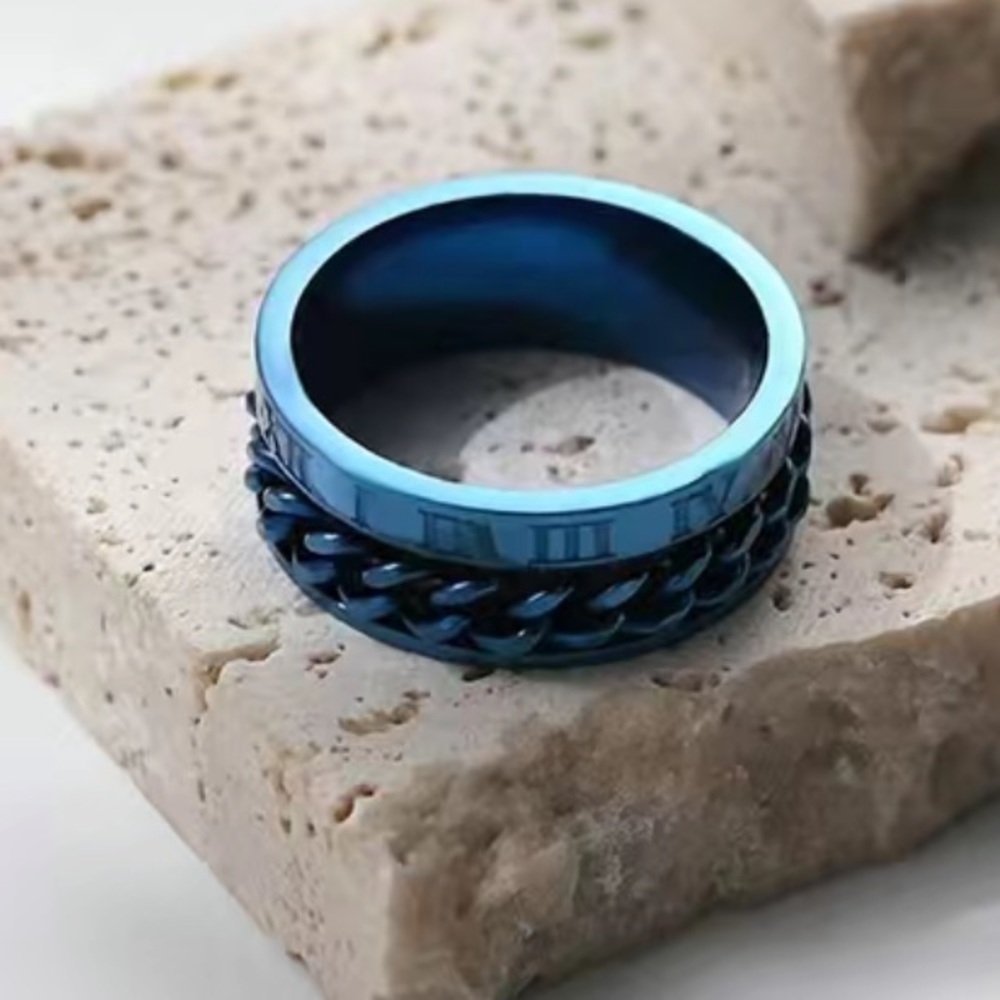 Blue Roman Numeral Chain Anxiety Fidget Spinner Ring - Picture 5 of 7